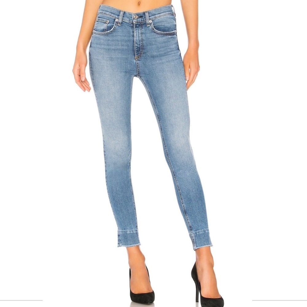 Rag & Bone High Rise Ankle Skinny Raw Hem Jeans in Levee *Runs Small*